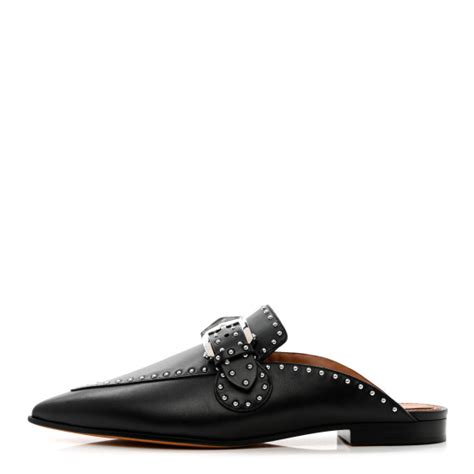 GIVENCHY Calfskin Studded Elegant Loafer Mule 37 Black 